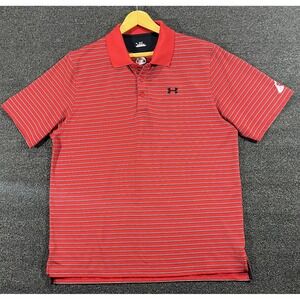 Under Armour Red Striped Golf Polo Shirt Men's XL Hershey Logo Short Sleeve‎